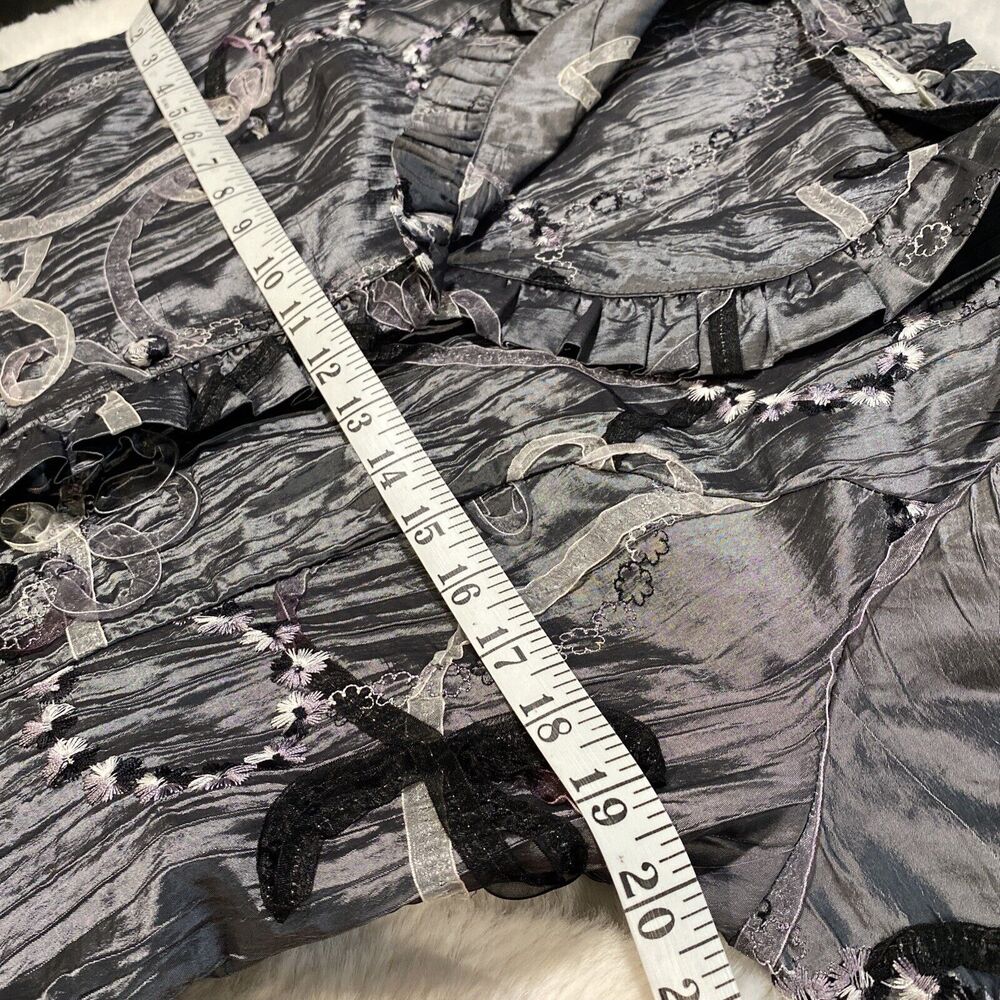 Unique Agora Crinkle Ribbon Detailed Artsy Graphite Evening Jacket Women's Large - Picture 6 of 11
